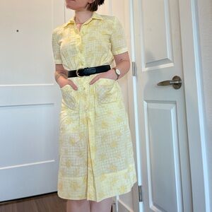 Vintage Butter Yellow Midi Shirt Dress